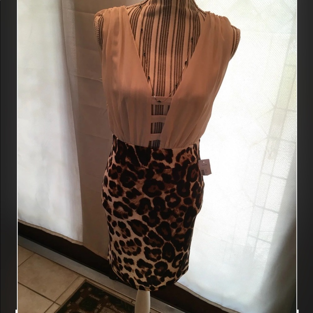 Monaco Leopard print cream & brown mini sleeveless dress size Lg - Picture 12 of 13